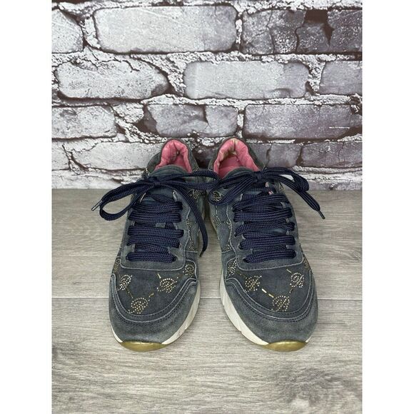 Blumarine Blue Suede Gold Embellished Lace Up Sneakers Women’s Sz 36.5EU/6M US - Picture 1 of 16